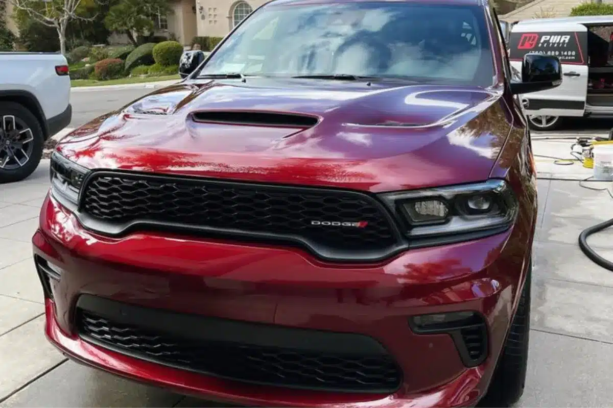 Polished red Dodge after paint correction